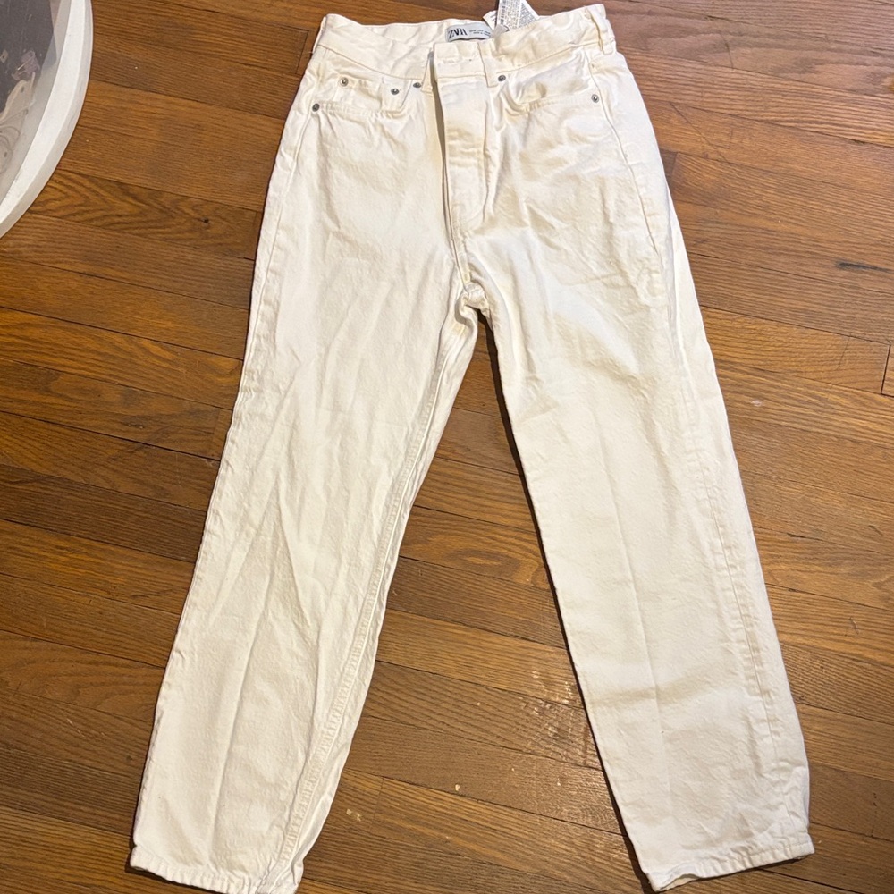 Zara Cream Button-Fly Jeans